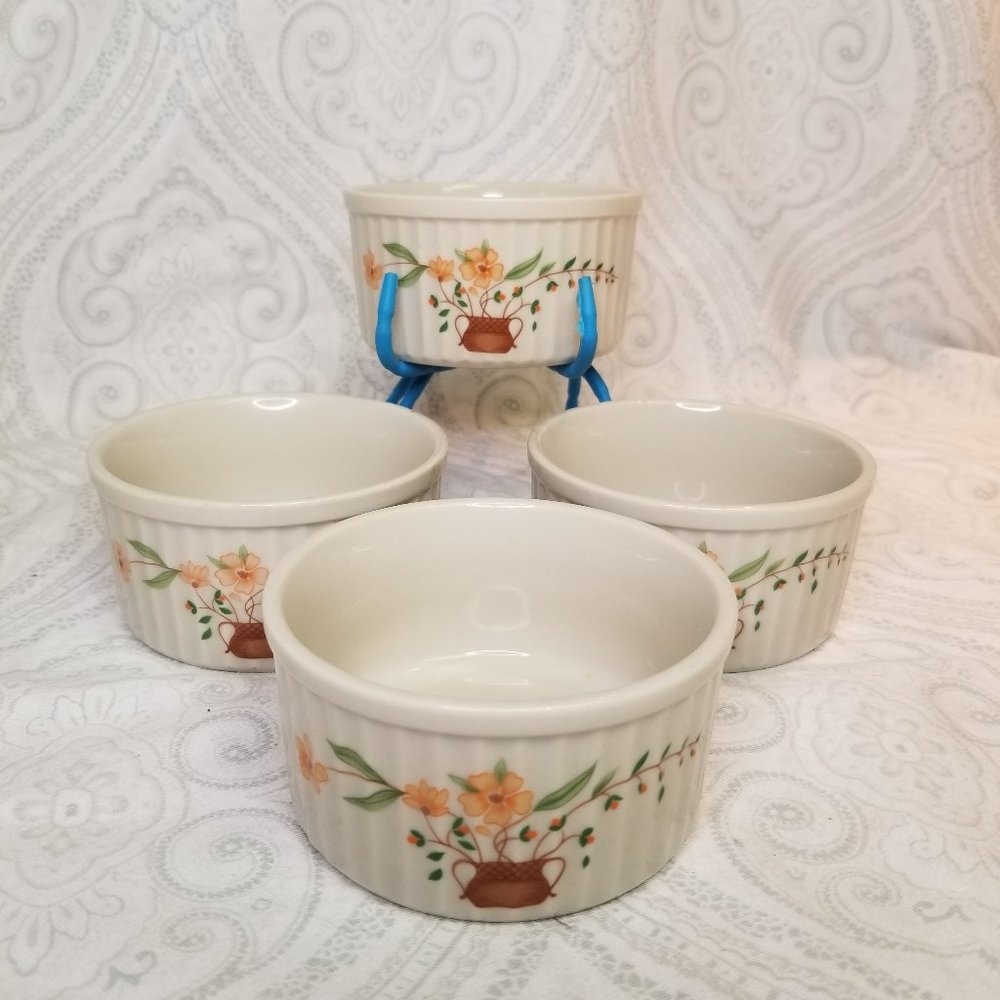 1980 JMP Marketing Countryside Stoneware Japan Individual Soufflé Ramekins EUC